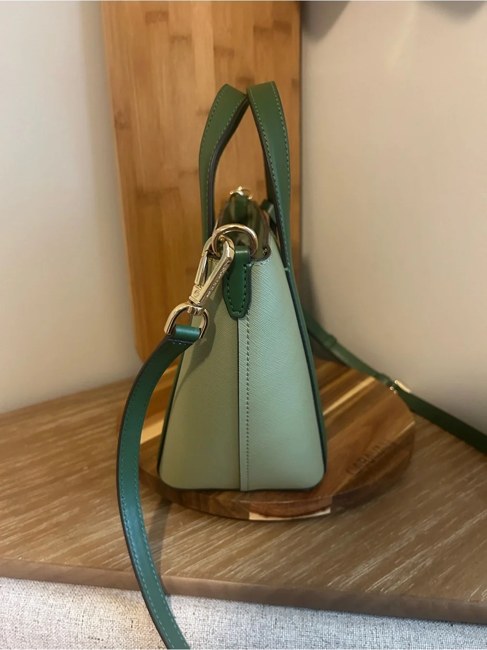 Michael Kors Green & White Colorblock Top-Handle Tote - Picture 7 of 7